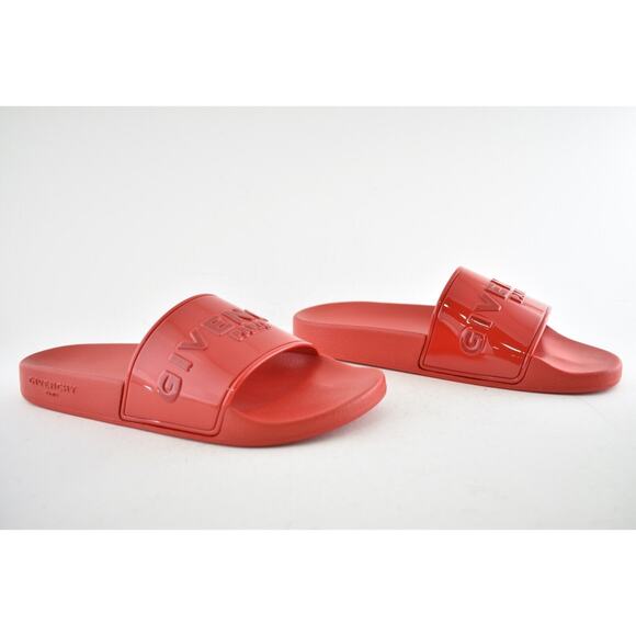 Givenchy Paris Red Rubber Logo Embossed Slide On Pool Sandal Flip Flop Flat 40 - Picture 2 of 12